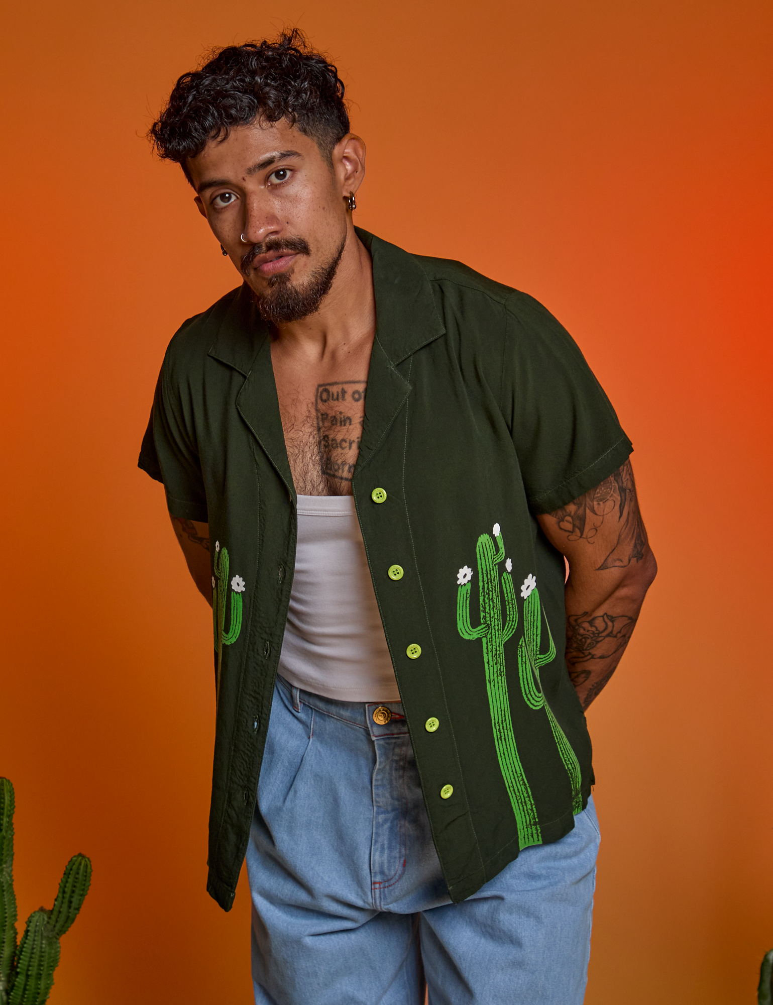 Paintstamped Pantry Button-Up in Cactus on Jesse