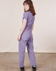 Petite Short Sleeve Jumpsuit in Faded Grape back view on Hana
