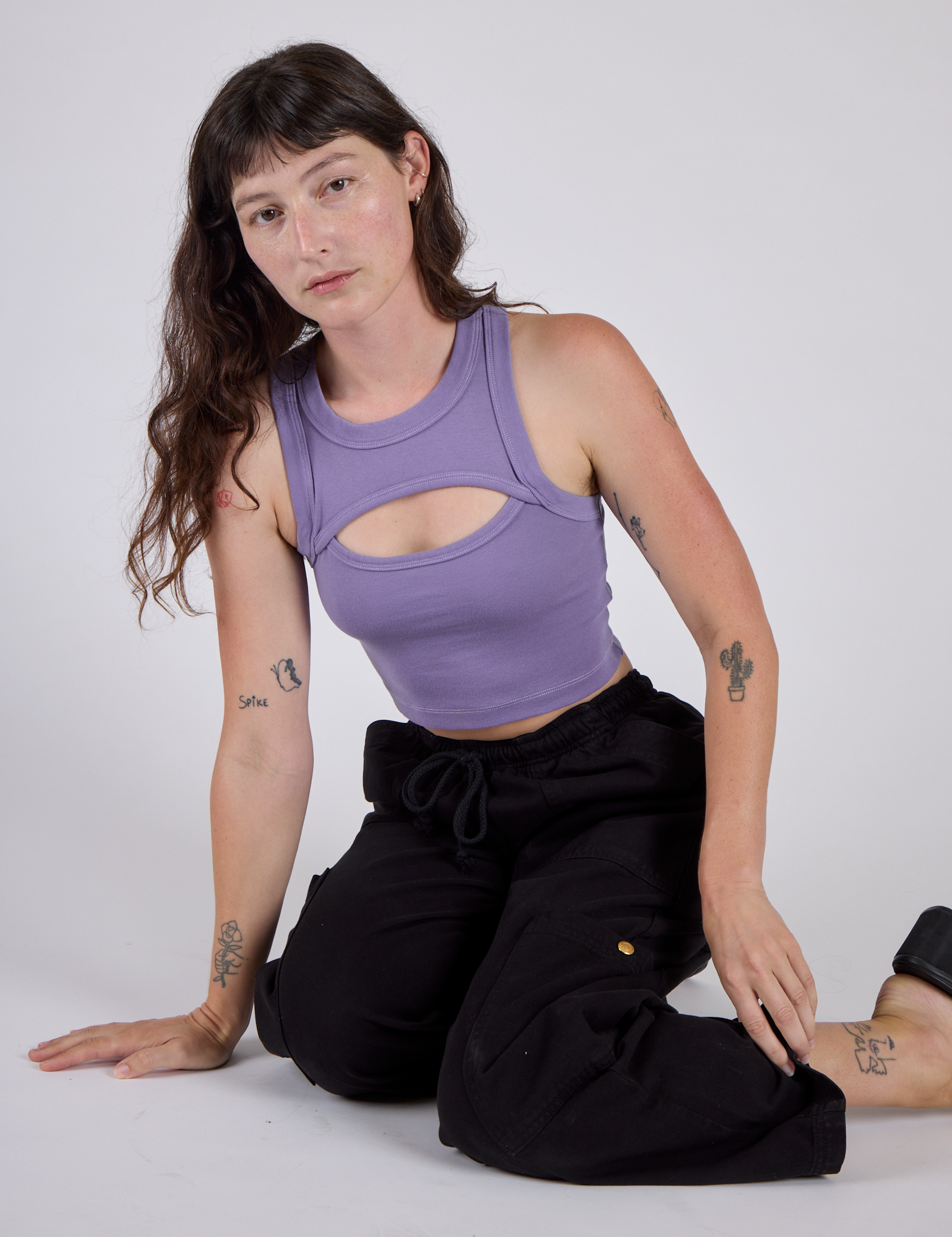 Alex wearing the Faded Grape Porthole Tank