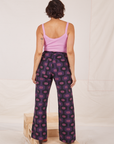 Back view of Western Pants in Purple Tile Jacquard and bubblegum Cami on Tiara