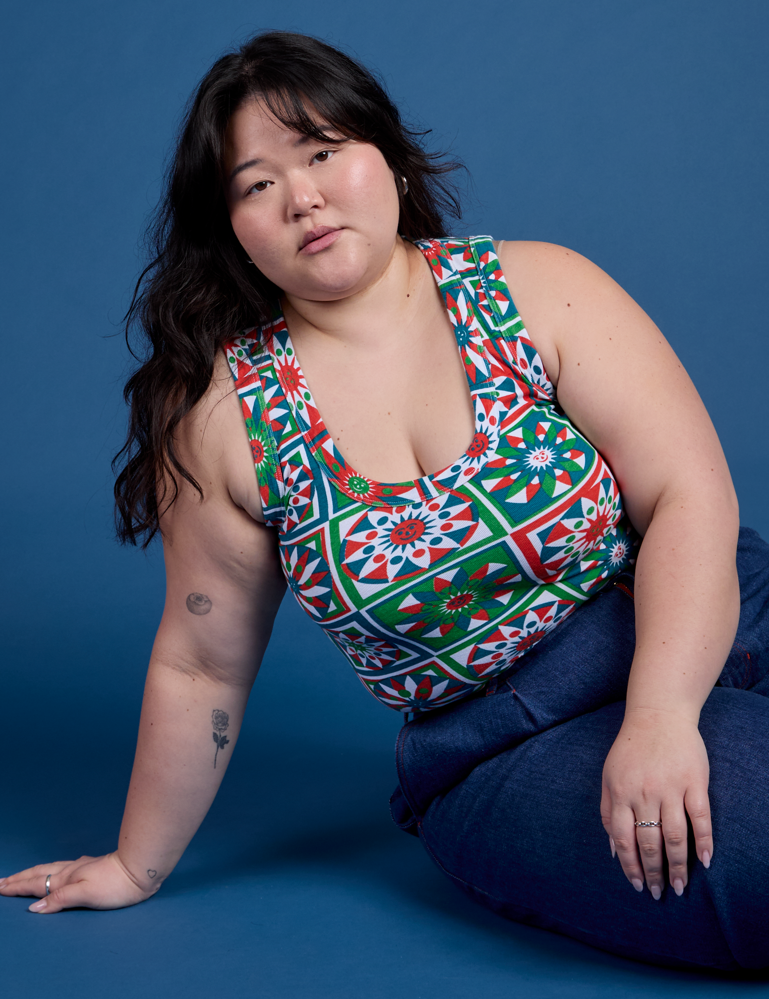 Cropped Tank Top - Quilt Print