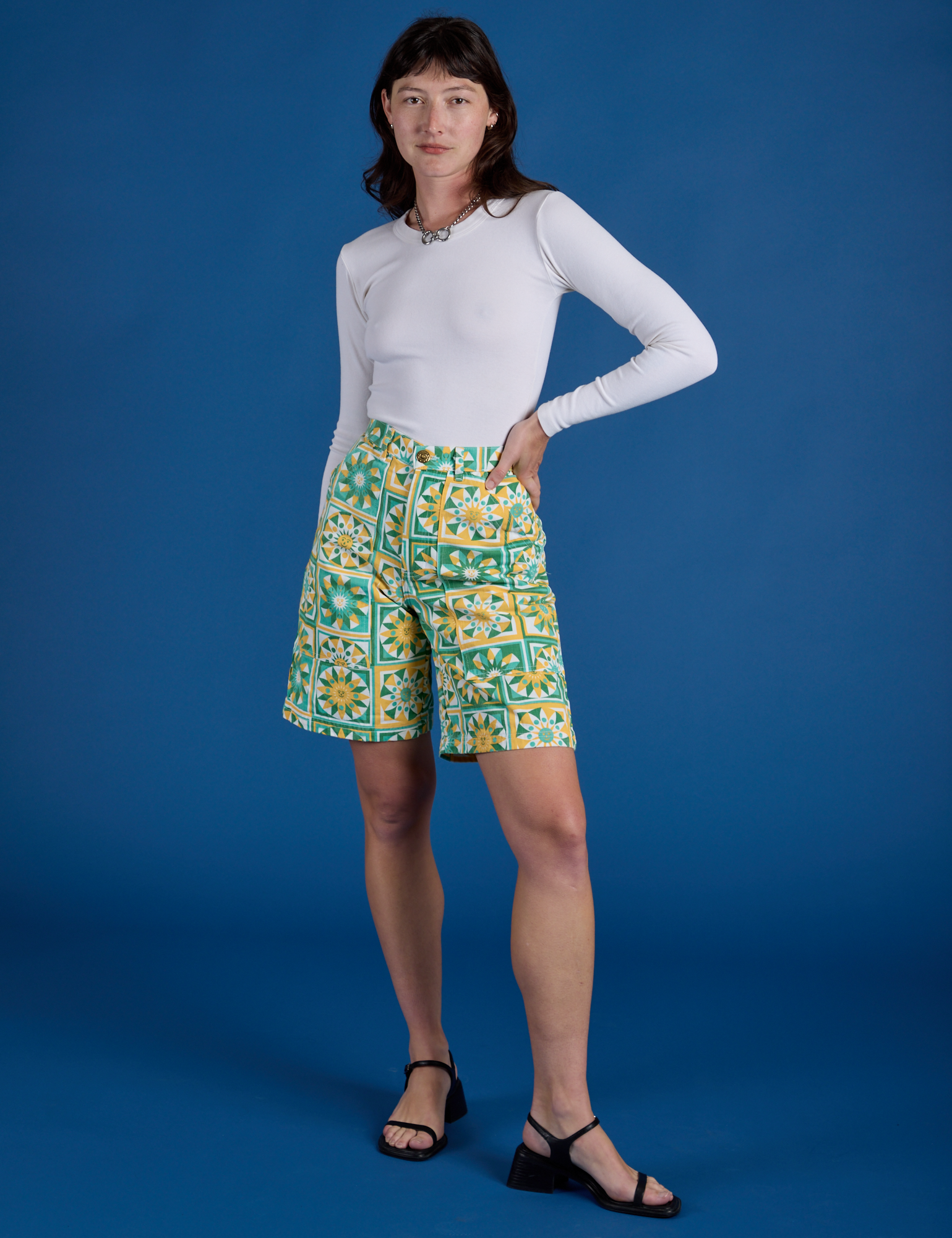 Longline Work Shorts - Spring Quilt Print