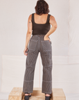 Back view of Railroad Carpenter Jeans in Vintage Tan and espresso brown Square Neck Tank on Tiara