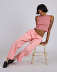 Drop Pocket Cargo Pants in Baby Pink and matching Muscle Tee on Kira