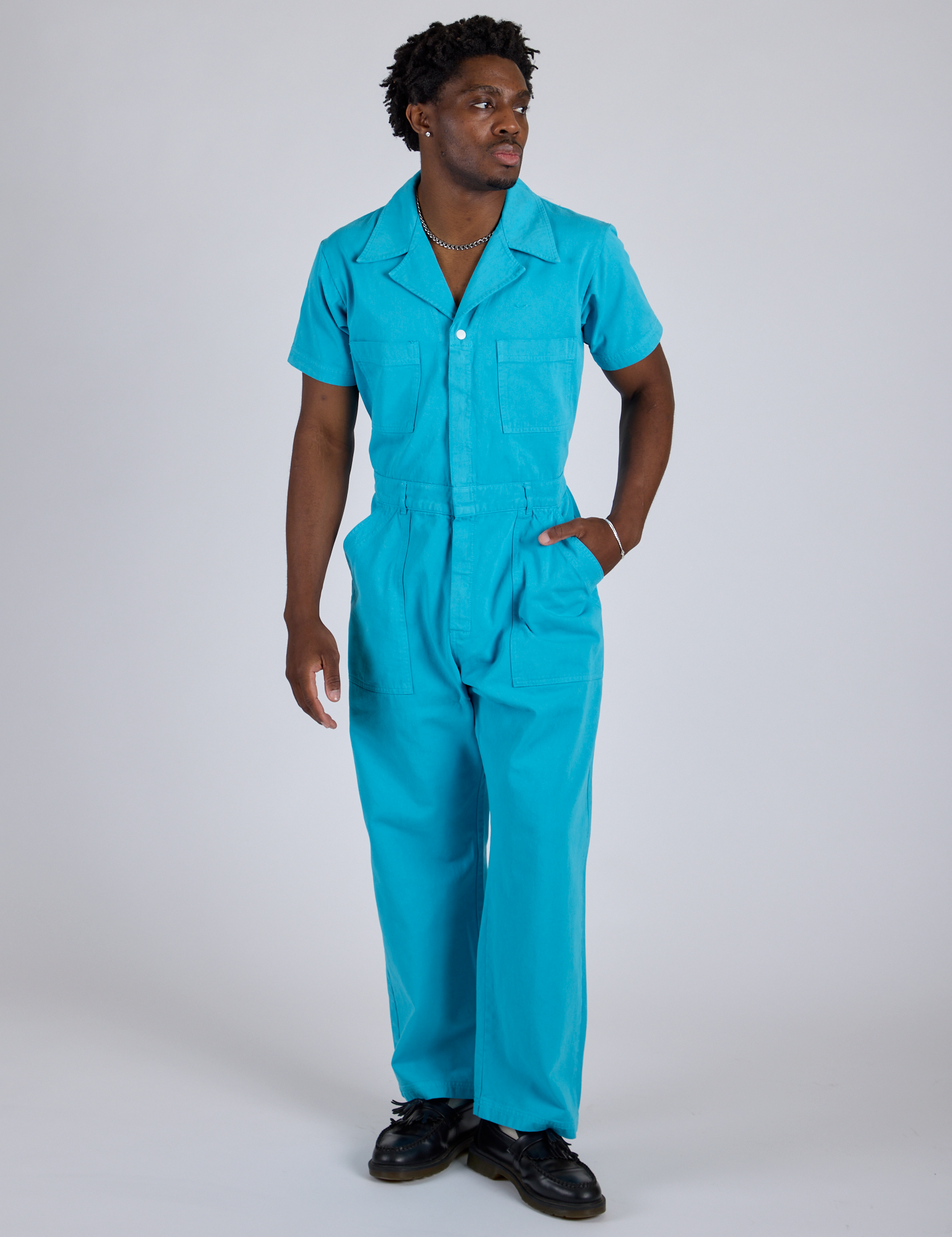 Short Sleeve Jumpsuit - Hawaiian Blue