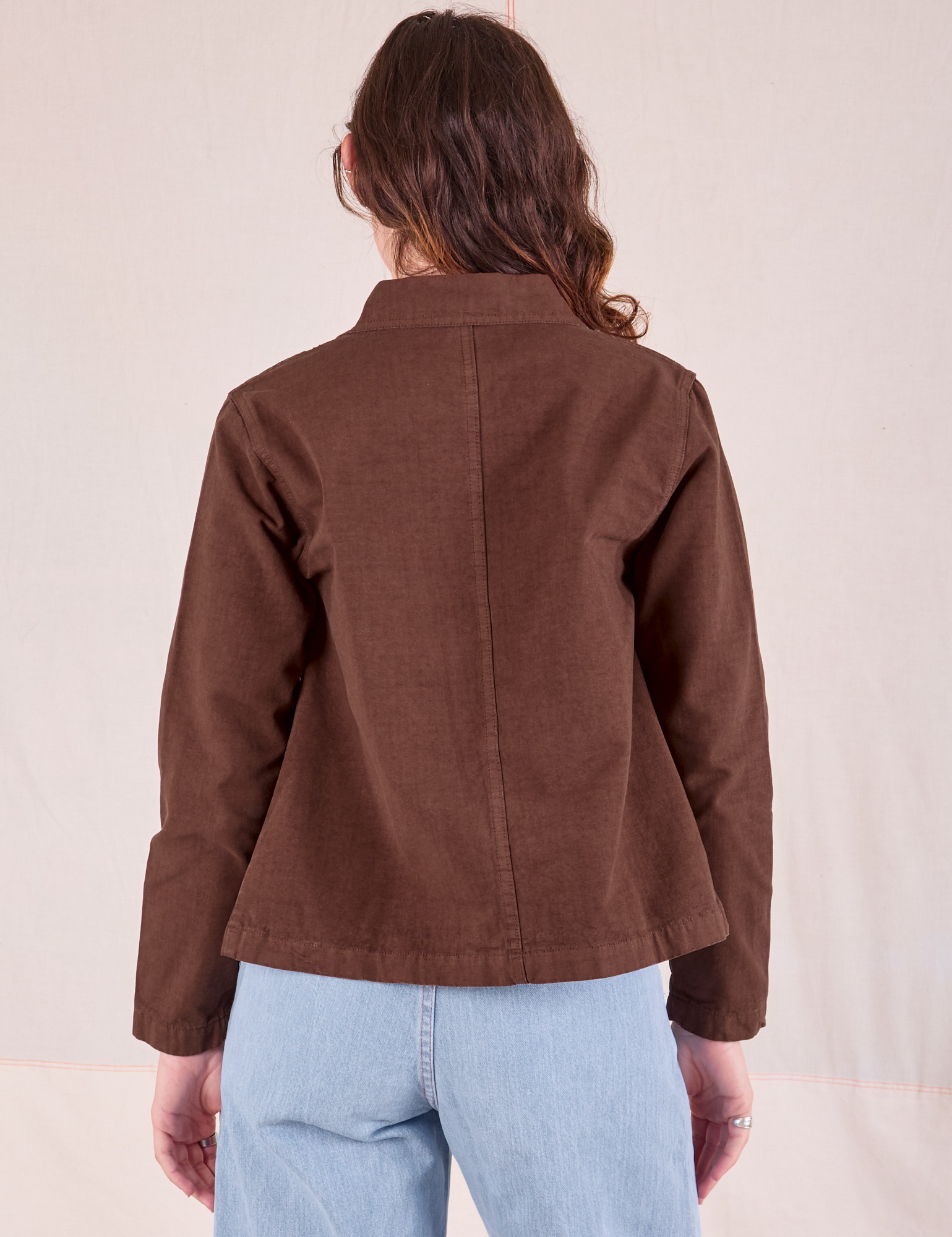 Ripstop Work Jacket in Fudgesicle Brown back view on Alex