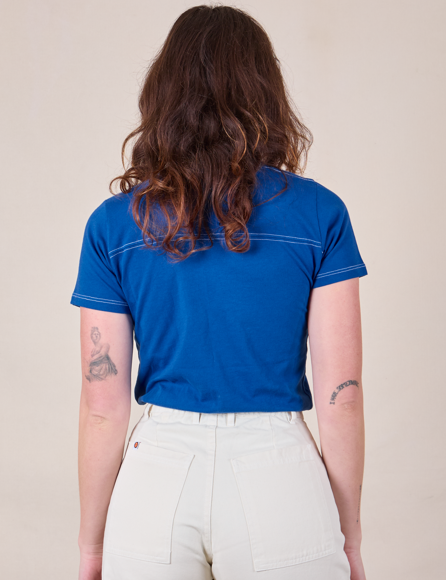 JV Tee in Royal Blue back view on Alex