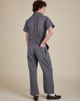 Back view of Short Sleeve Jumpsuit in Washed Grey on Quinn