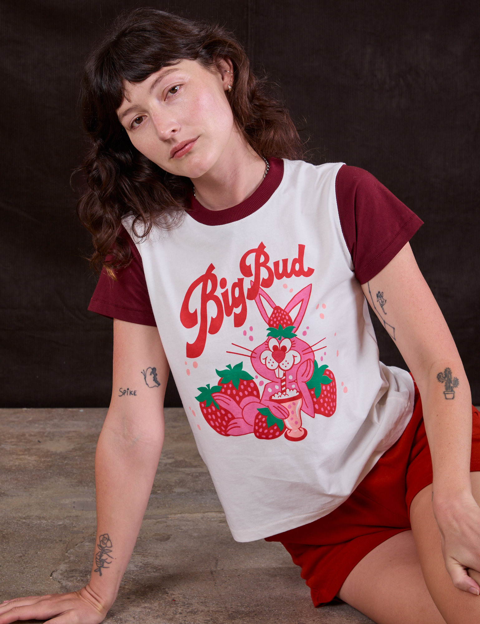 Vintage Tee in Strawberry Milk worn by Alex