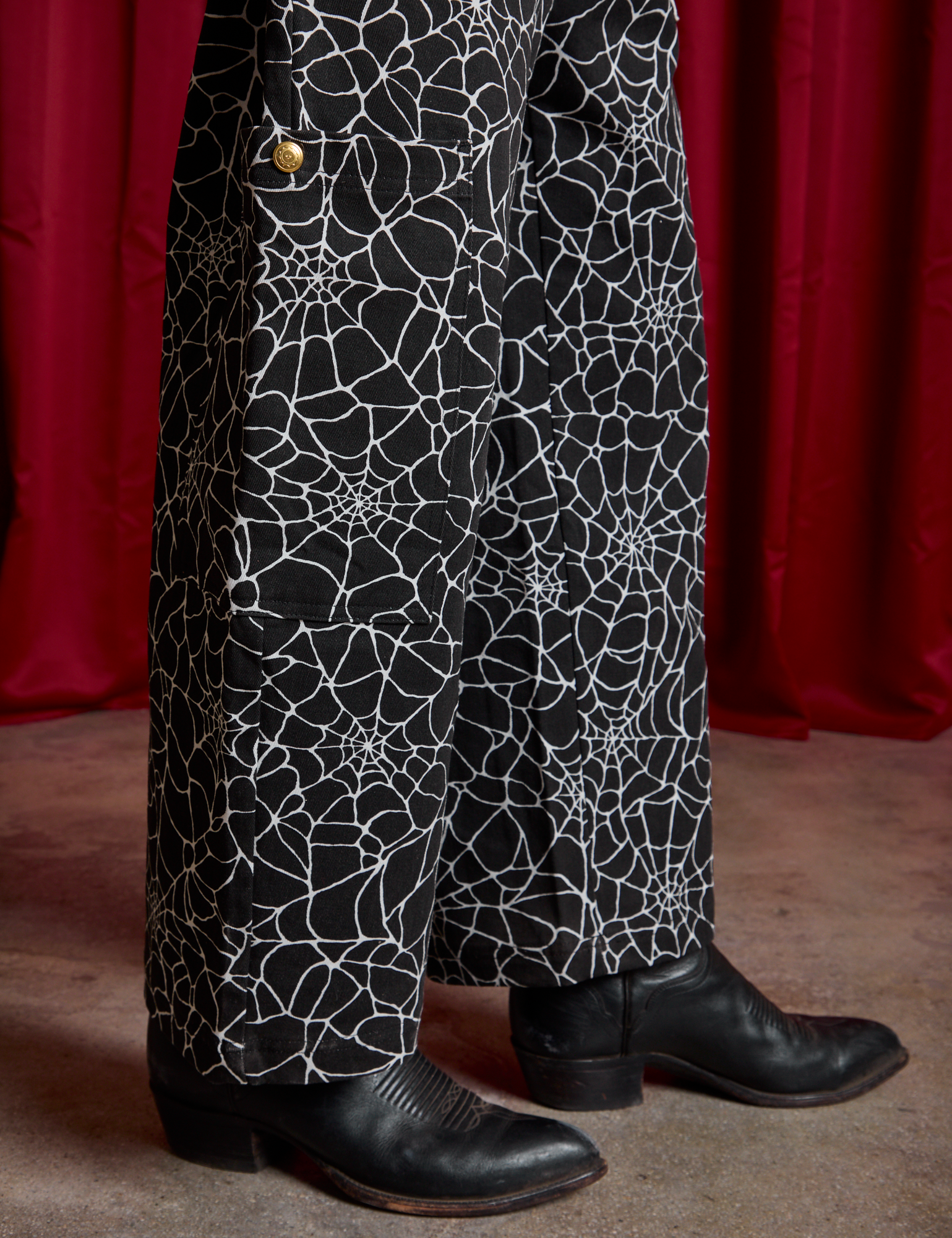 Drop Pocket Cargo Pants in Spider Webs side leg close up