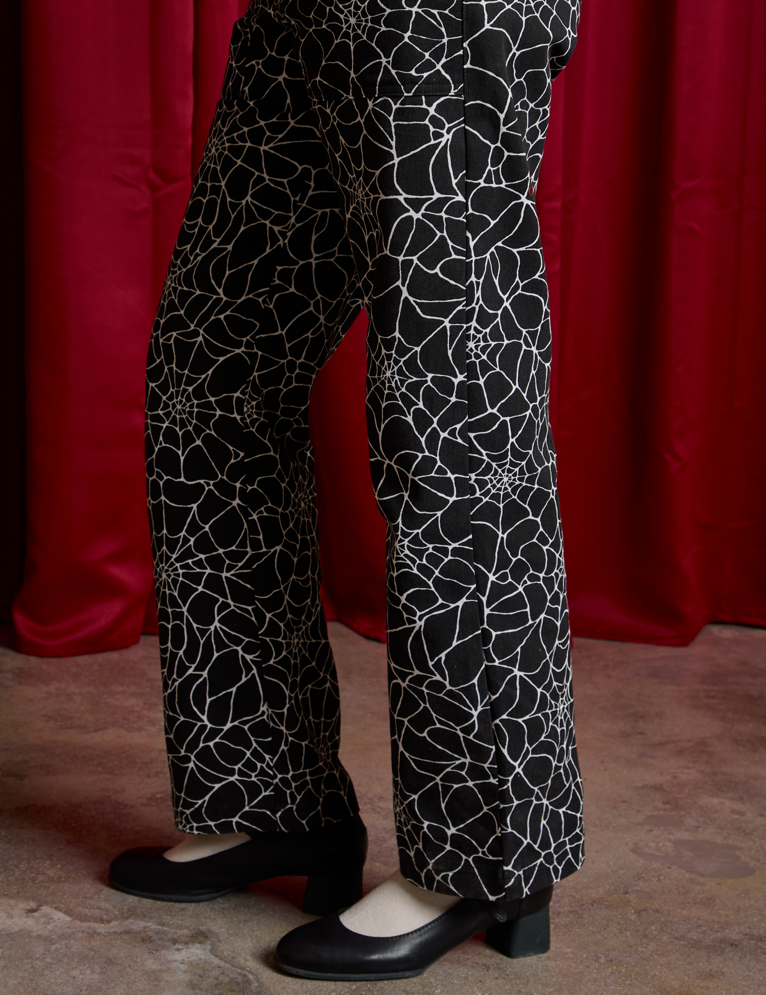 Side pant leg close up of Everyday Jumpsuit in Spiderwebs on Kandia