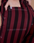 Black Stripe Work Pants - Red Wine