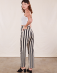 Angled back view of Black Striped Work Pants in White on Alex