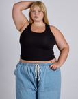 Juliet is 5’7” and wearing L The Tank Top in Basic Black