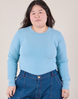 Ashley is 5'7" and wearing S Honeycomb Thermal in Baby Blue