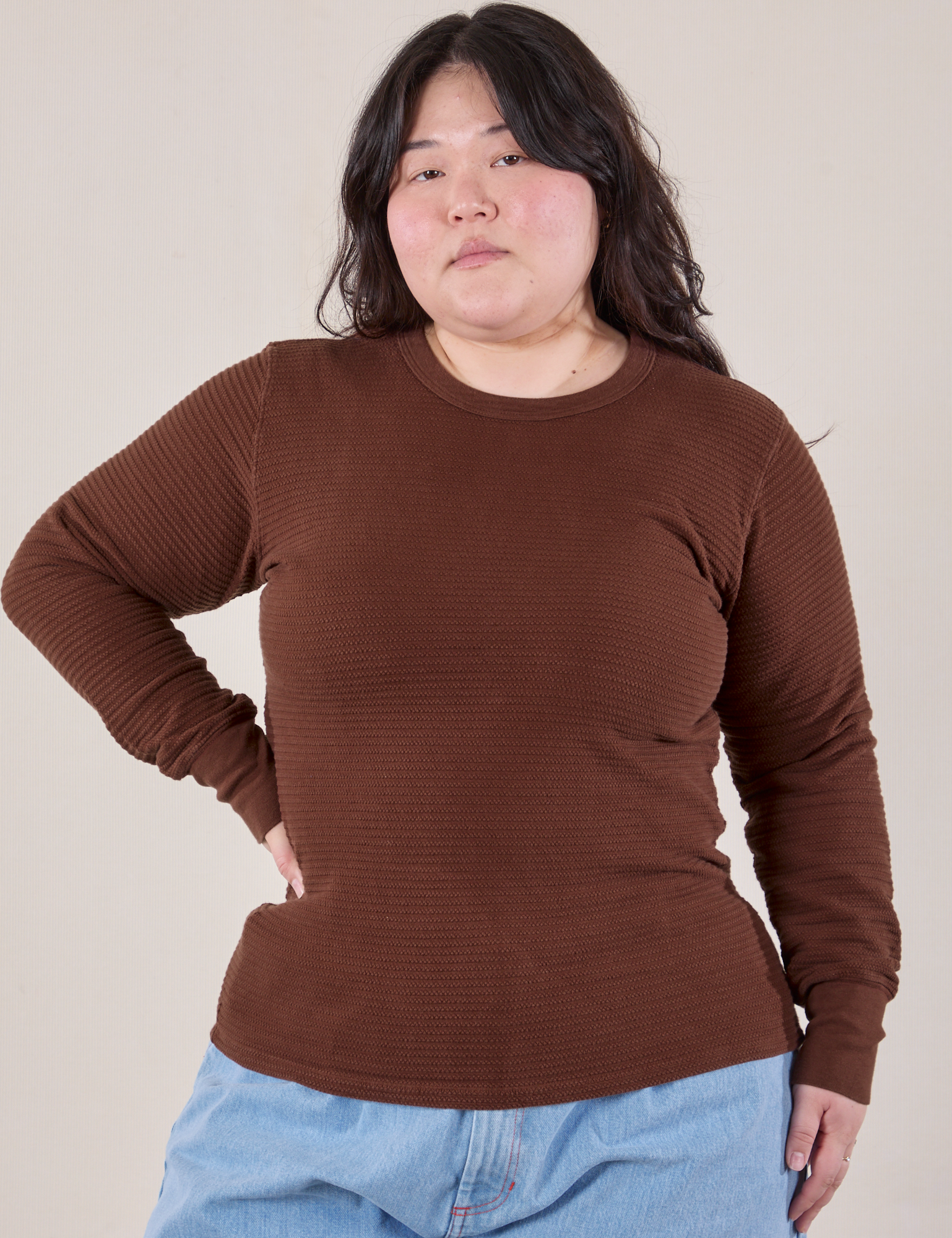 Honeycomb Thermal in Fudgesicle Brown worn by Ashley