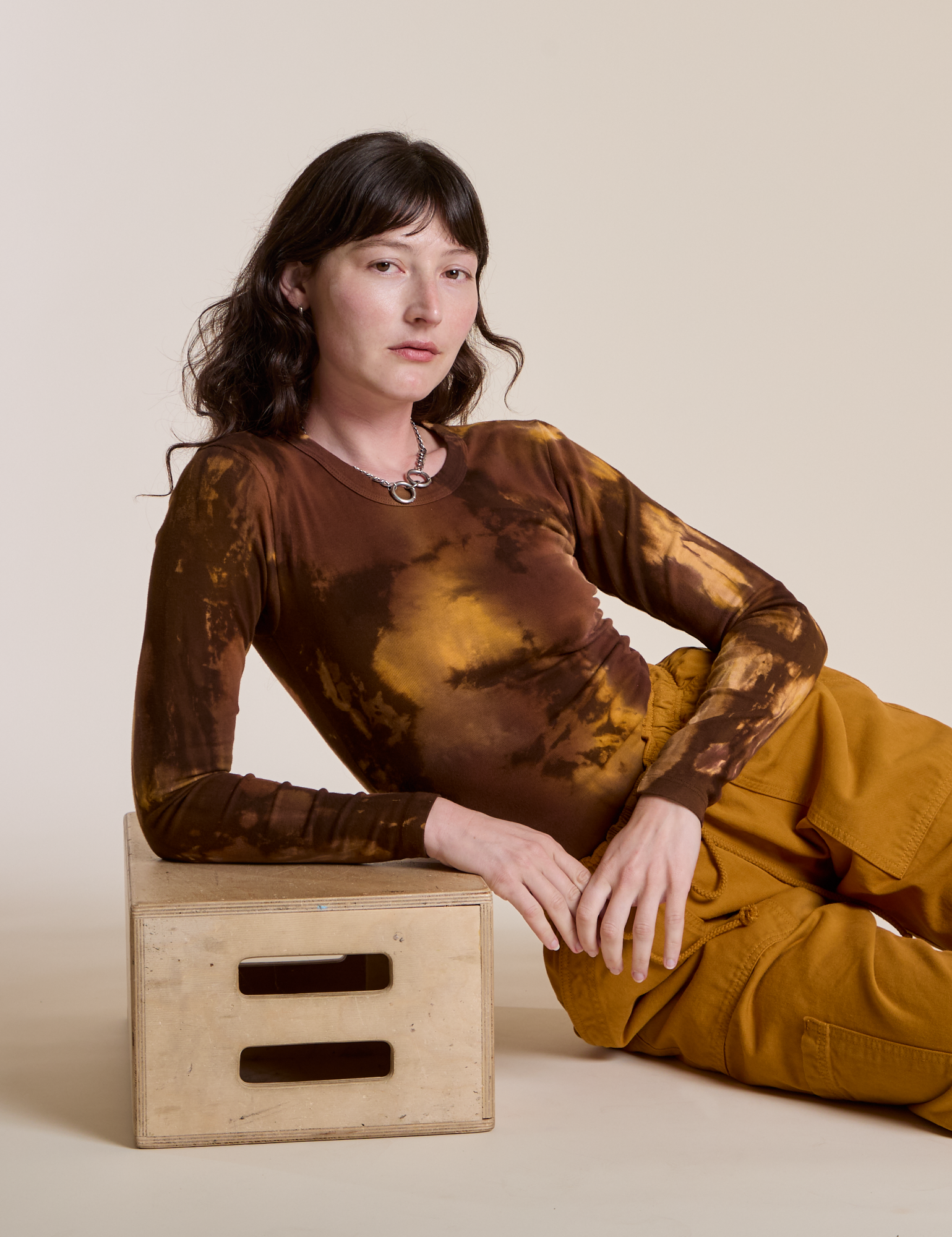 Long Sleeve Baby Tee in Honey Brown worn by Alex