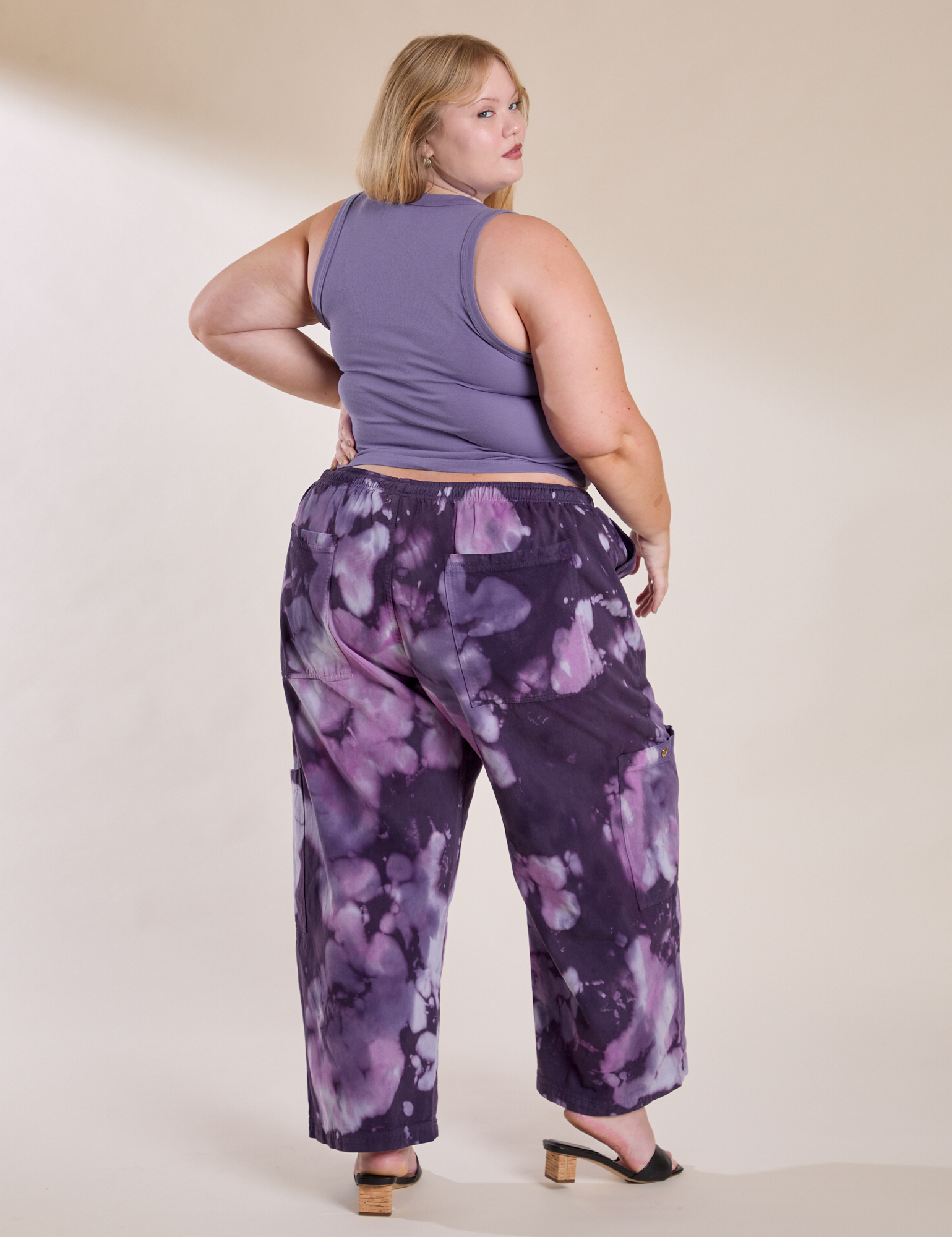 Back view of Magic Waters Drop Pocket Pants in Dark Lavender and faded grape Cropped Tank on Juliet