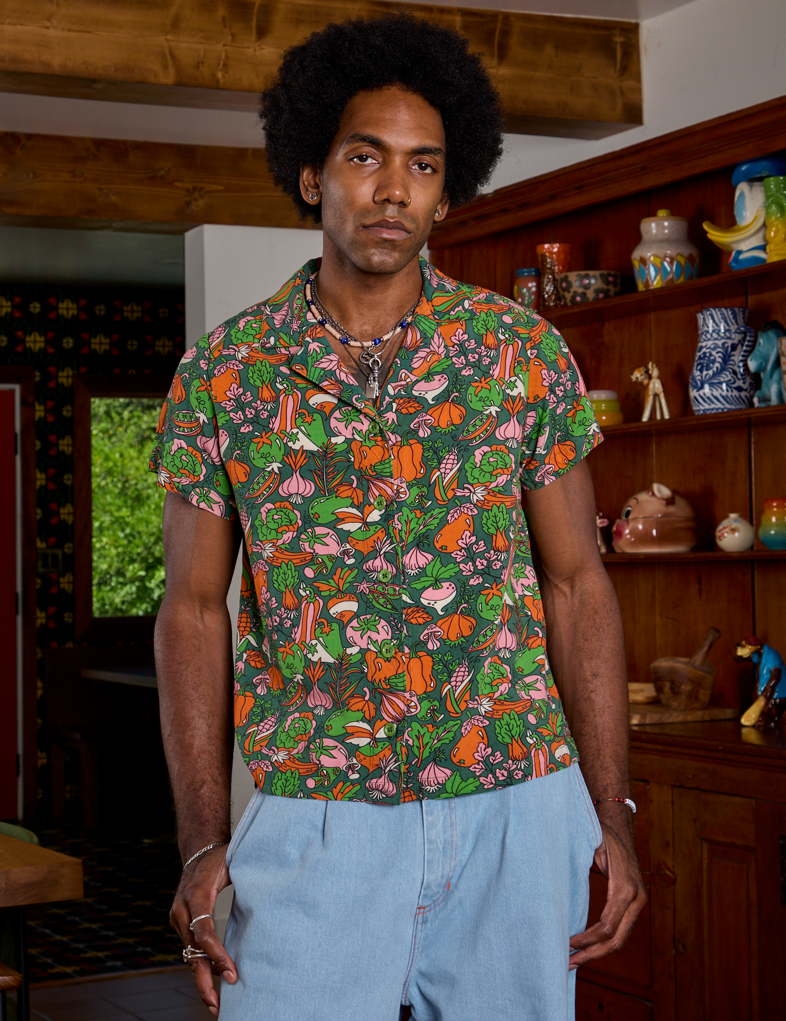 Jerrod is wearing a buttoned up Kitchen Collection Pantry Button-Up