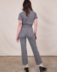 Short Sleeve Jumpsuit in Washed Grey back view on Alex