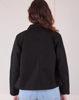 Denim Work Jacket in Basic Black back view on Alex