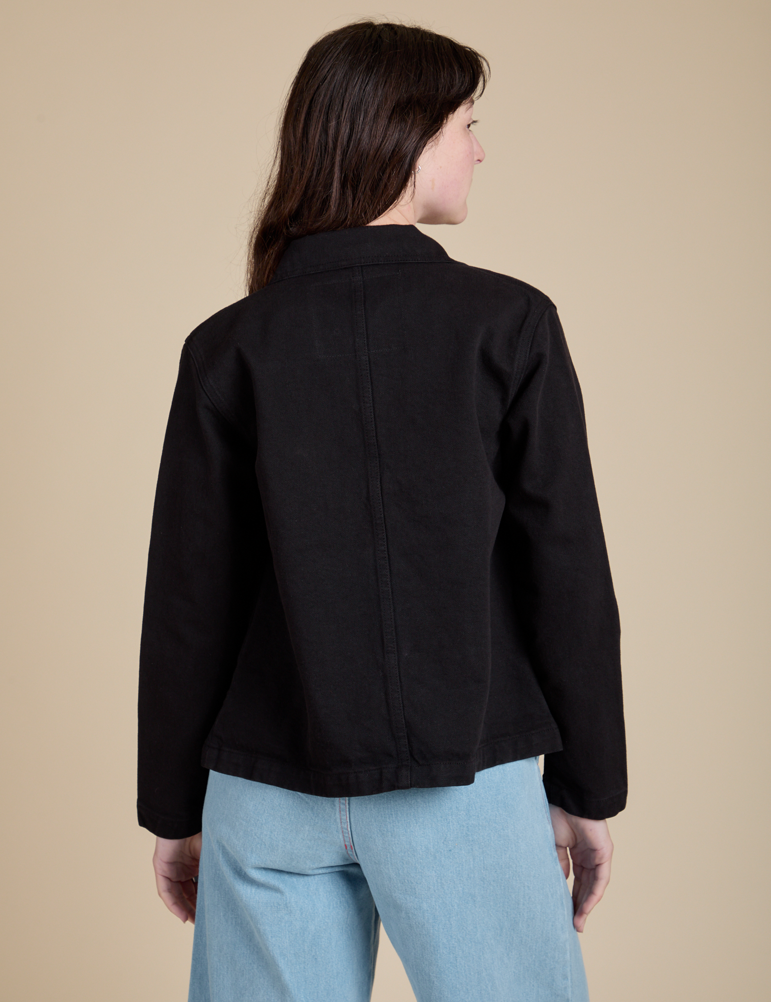 Work Jacket in Basic Black back view on Alex