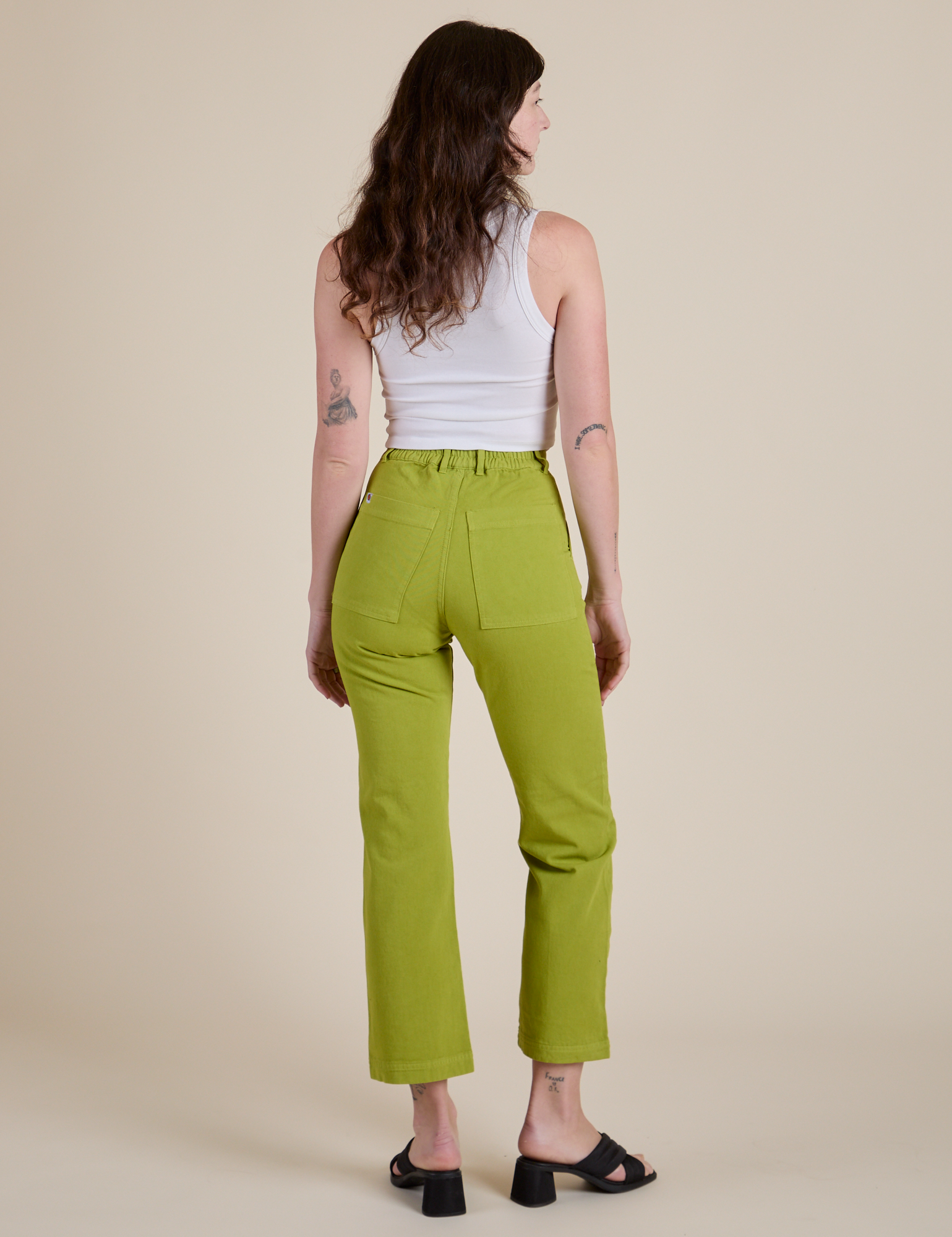Work Pants in Gross Green back view on Alex