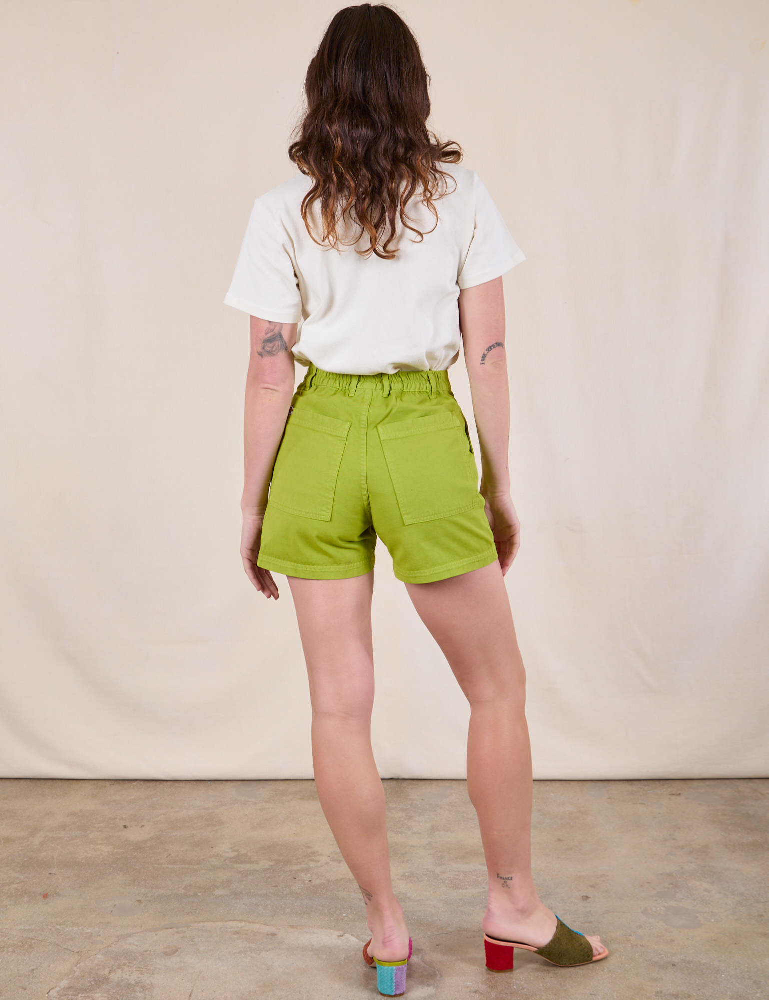 Back view of Classic Work Shorts in Gross Green on Alex