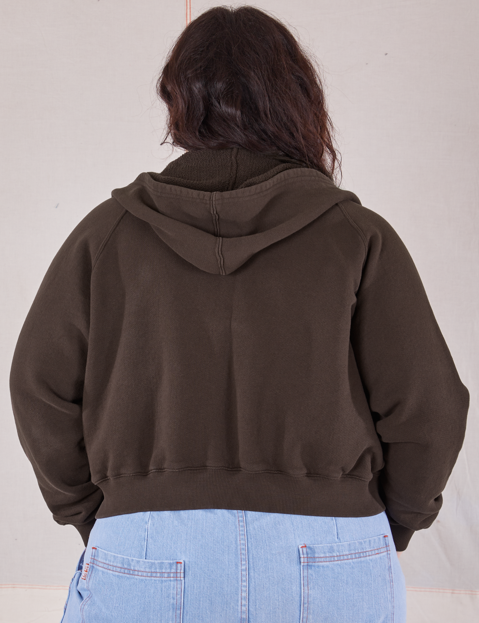 Cropped Zip Hoodie in Espresso Brown back view on Ashley