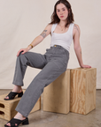 Hana is wearing Work Pants in Washed Grey and Cropped Tank in vintage tee off-white