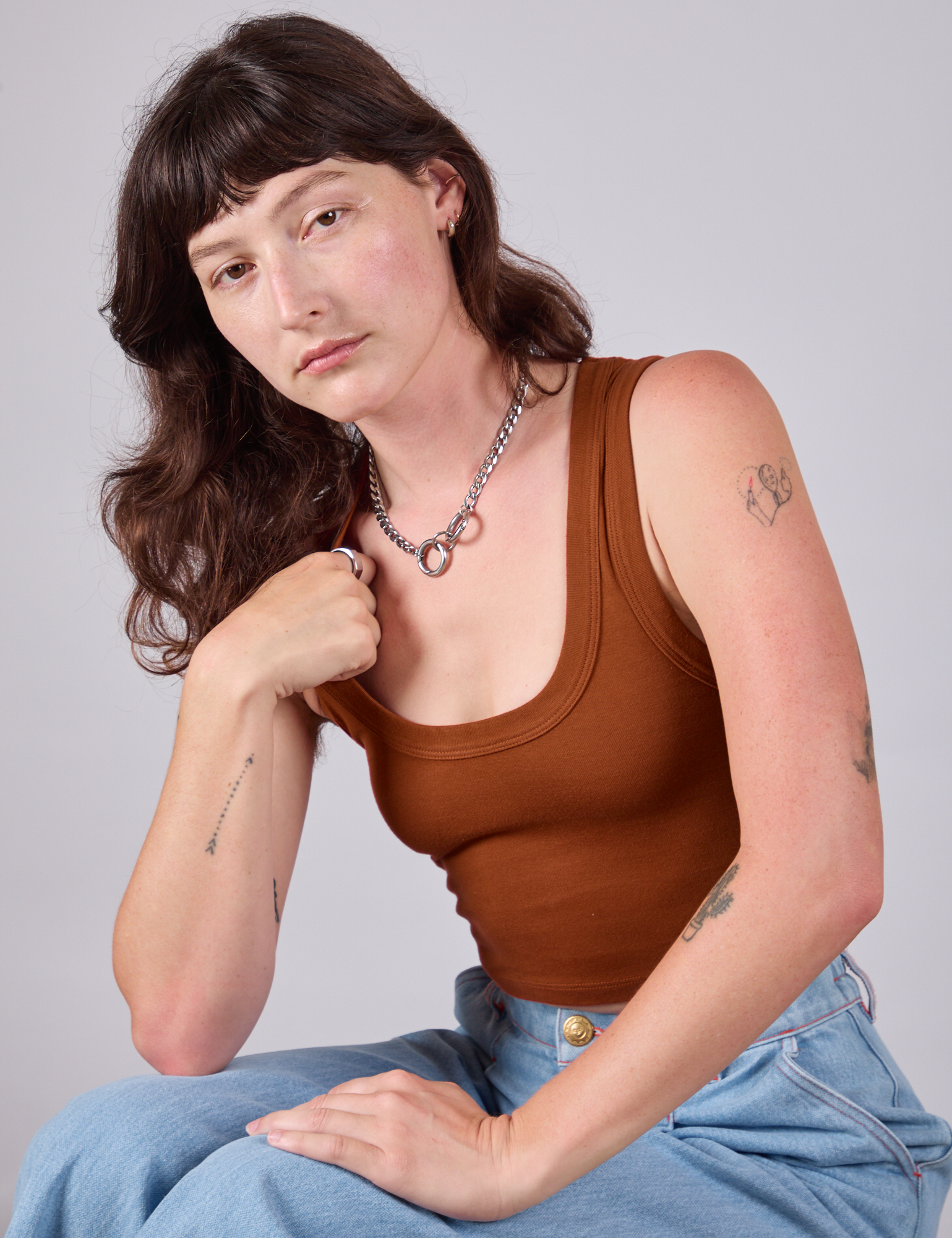 Cropped Tank Top in Burnt Terracotta worn by Alex