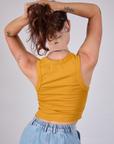 Cropped Tank Top in Mustard Yellow back view on Alex