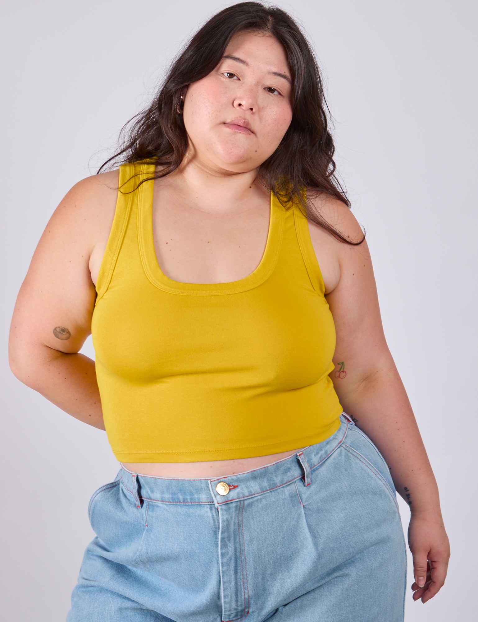 Cropped Tank Top in Golden Yellow on Ashley