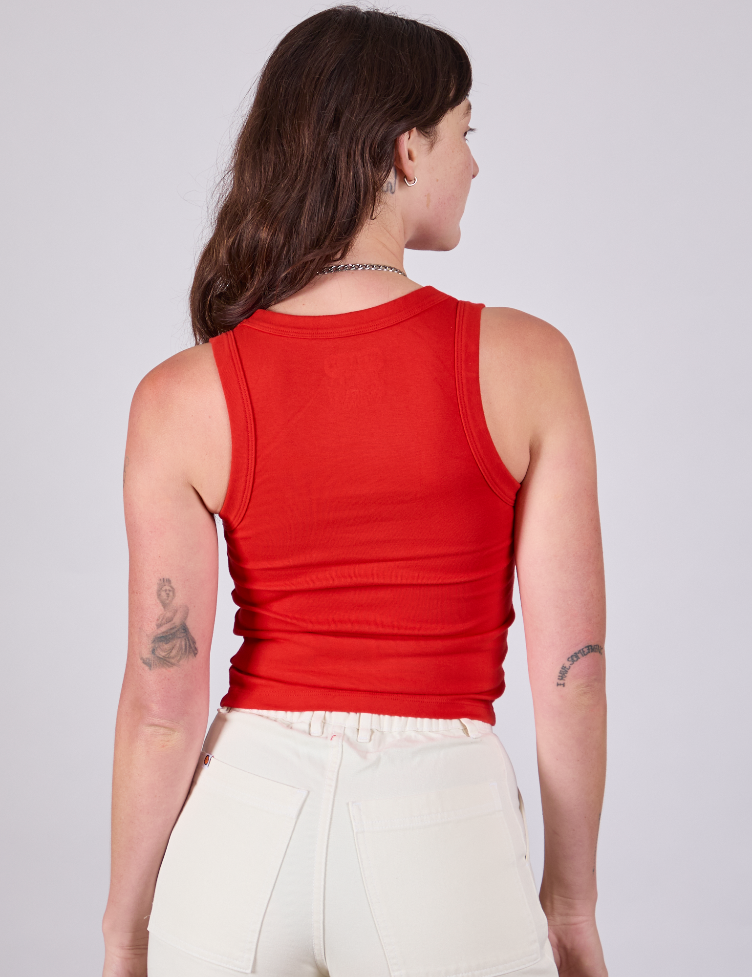 Tank Top in Mustang Red back view on Alex