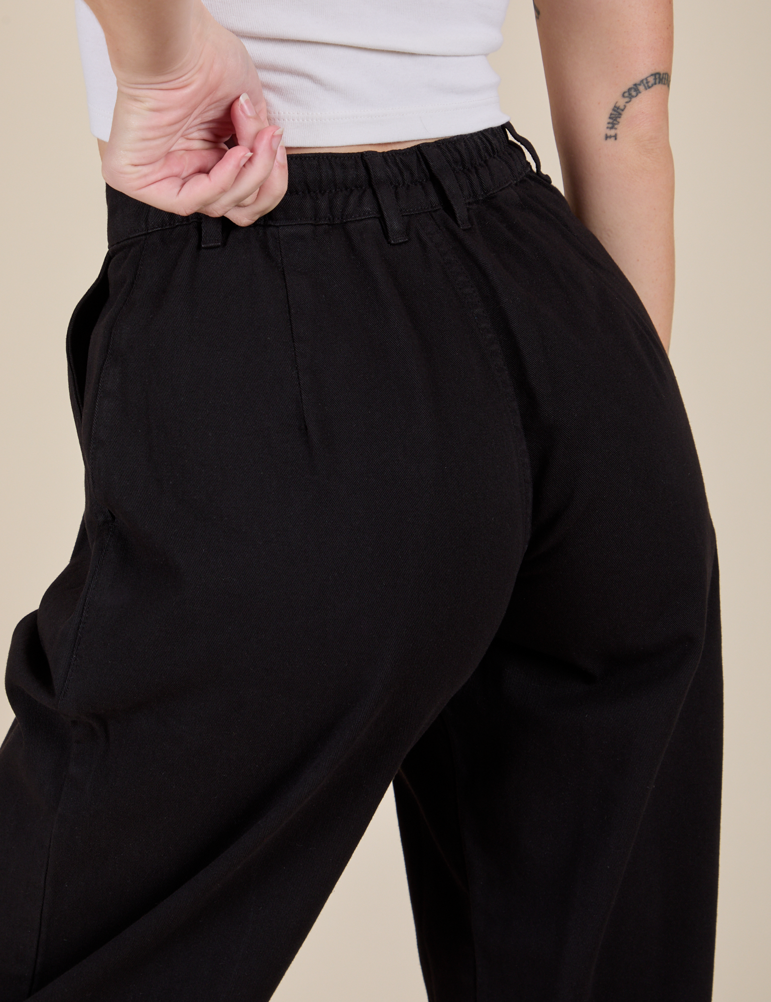 Back close up of Heavyweight Trousers in Basic Black on Alex