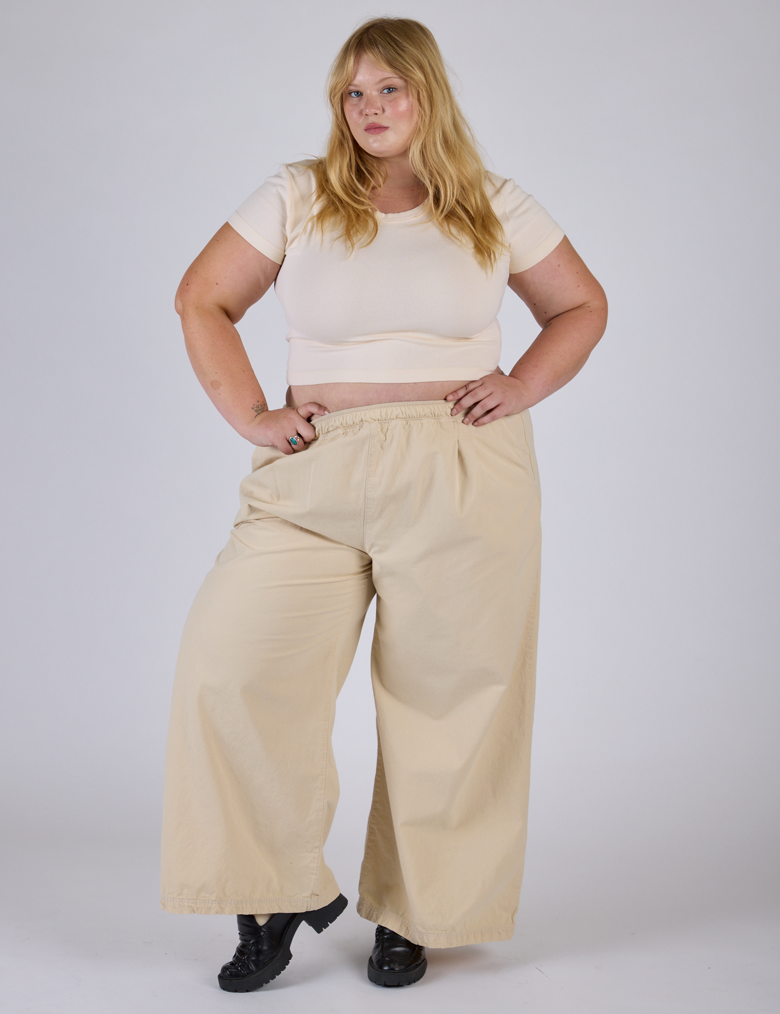 Pleated Pull-On Pants - Vintage Off-White