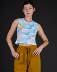 Alex is 5'8" and wearing P of the Morning Moon Airbrush Muscle Tee