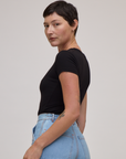 Baby Tee in Basic Black side view on Alex
