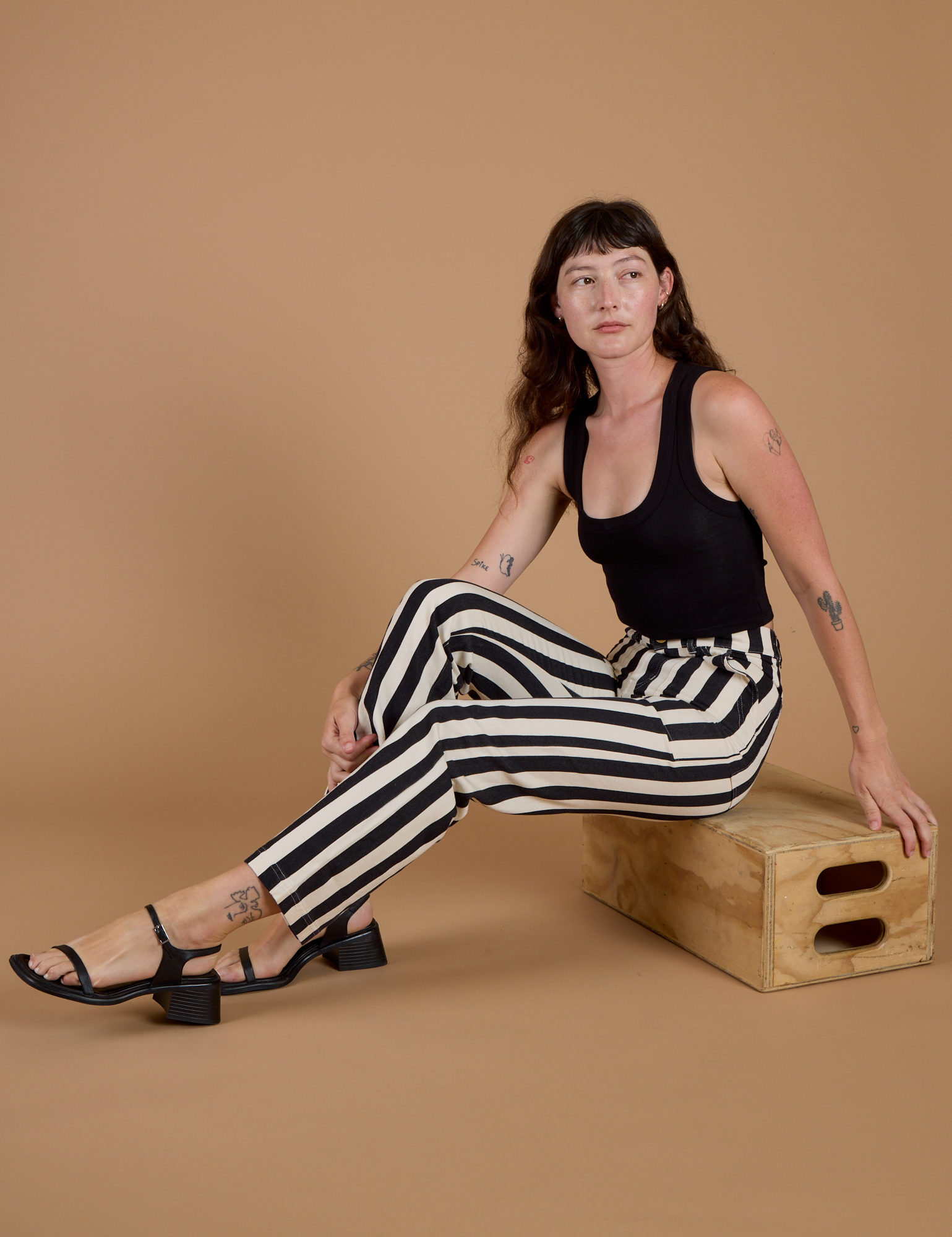 Black Stripe Work Pants - Natural