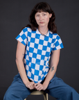 Checker Organic Tee in Blue on Alex