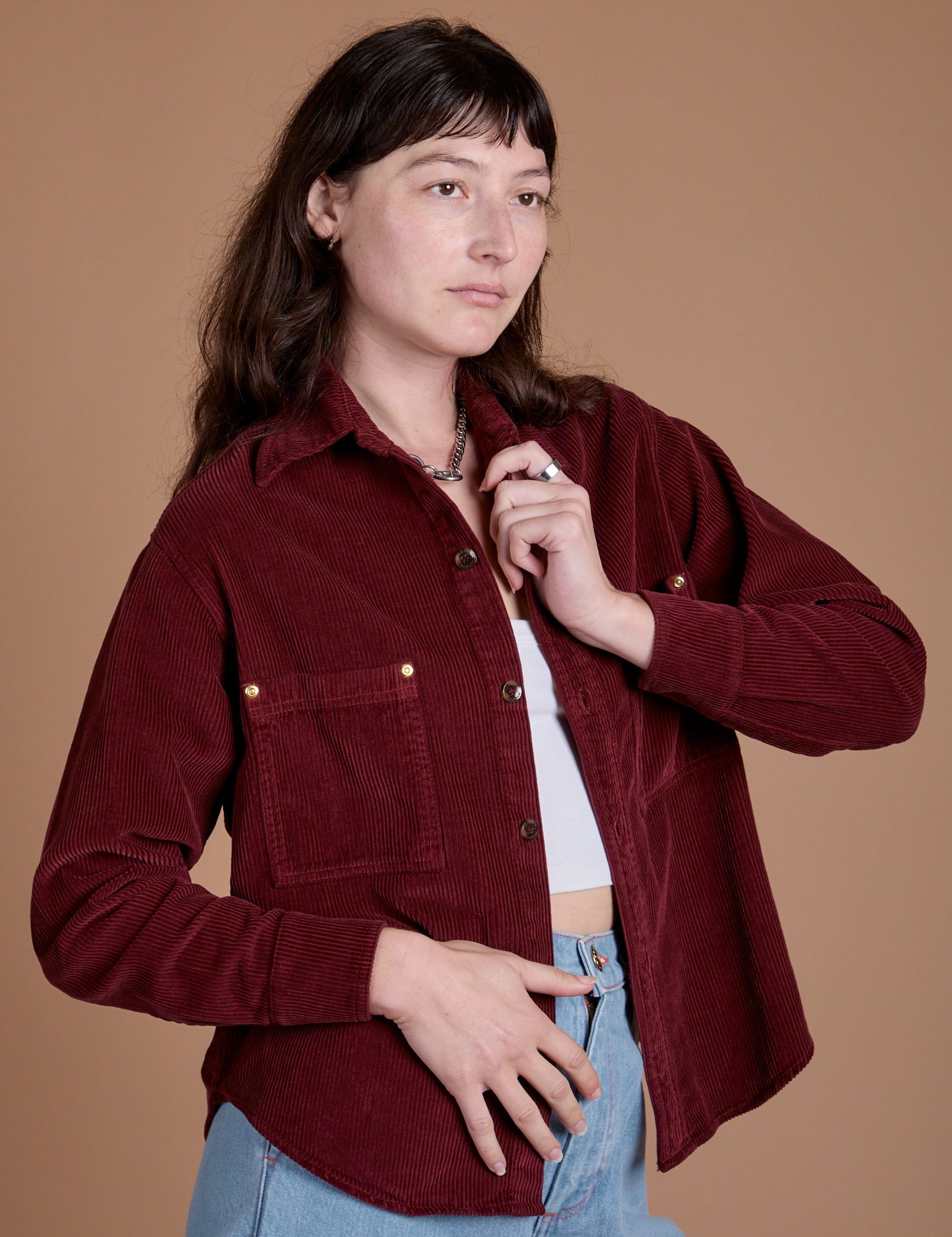 Cropped Corduroy Overshirt - Red Wine
