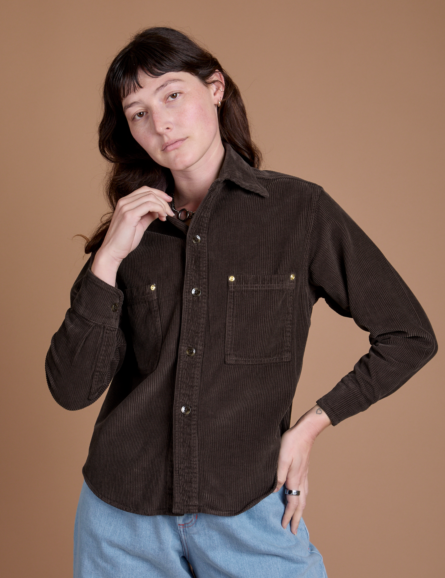 Cropped Corduroy Overshirt - Espresso Brown