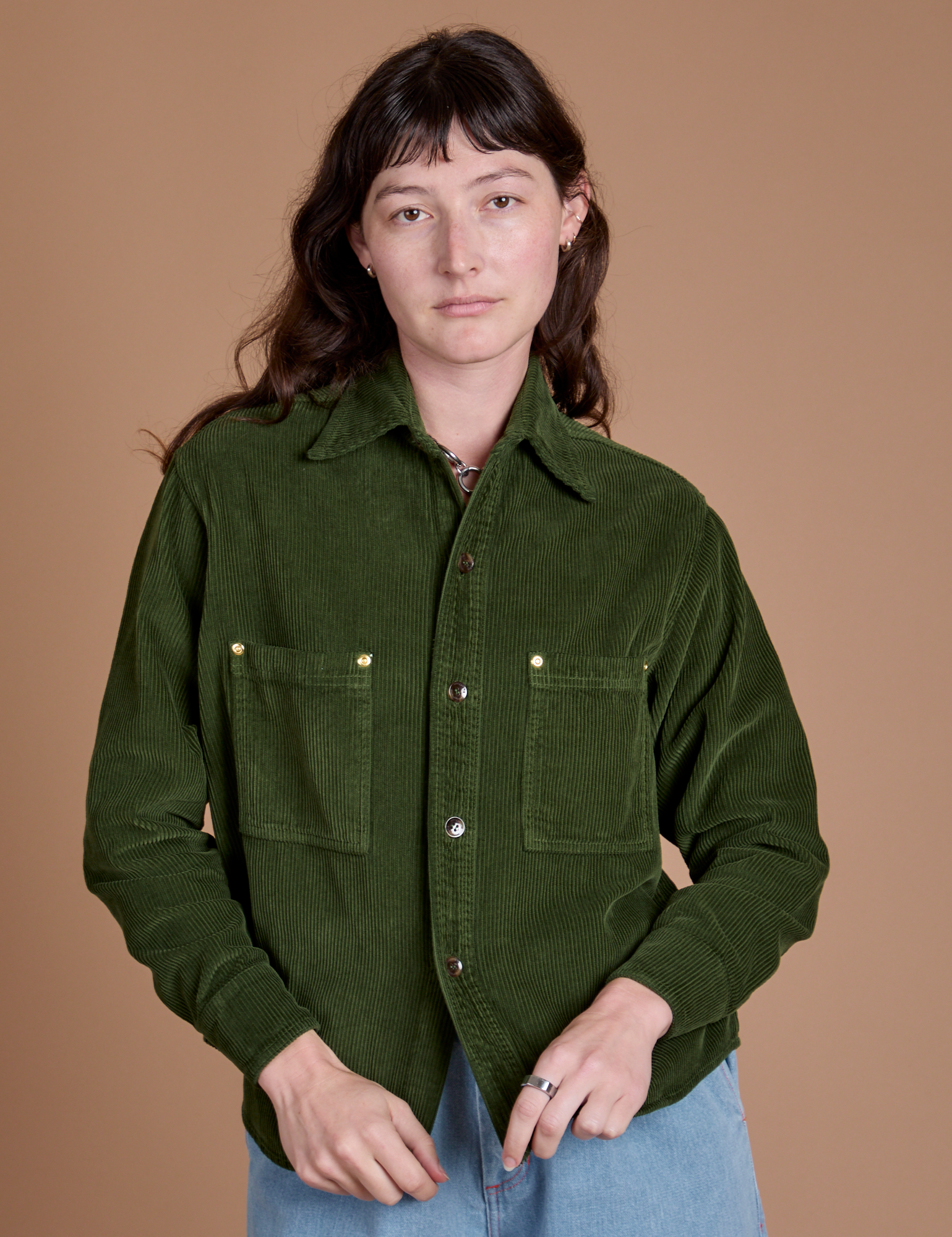 Cropped Corduroy Overshirt - Evergreen