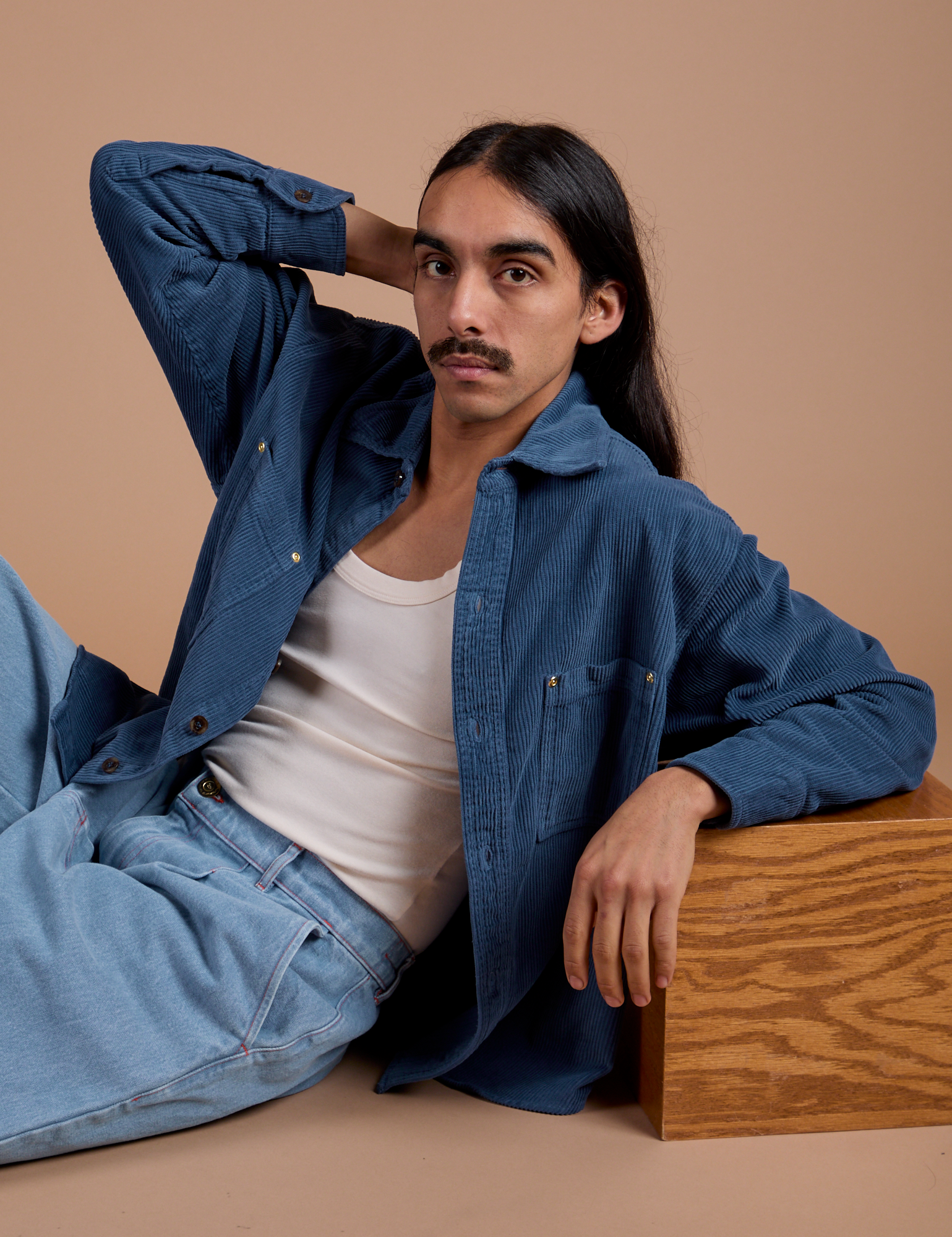 Cropped Corduroy Overshirt - French Blue