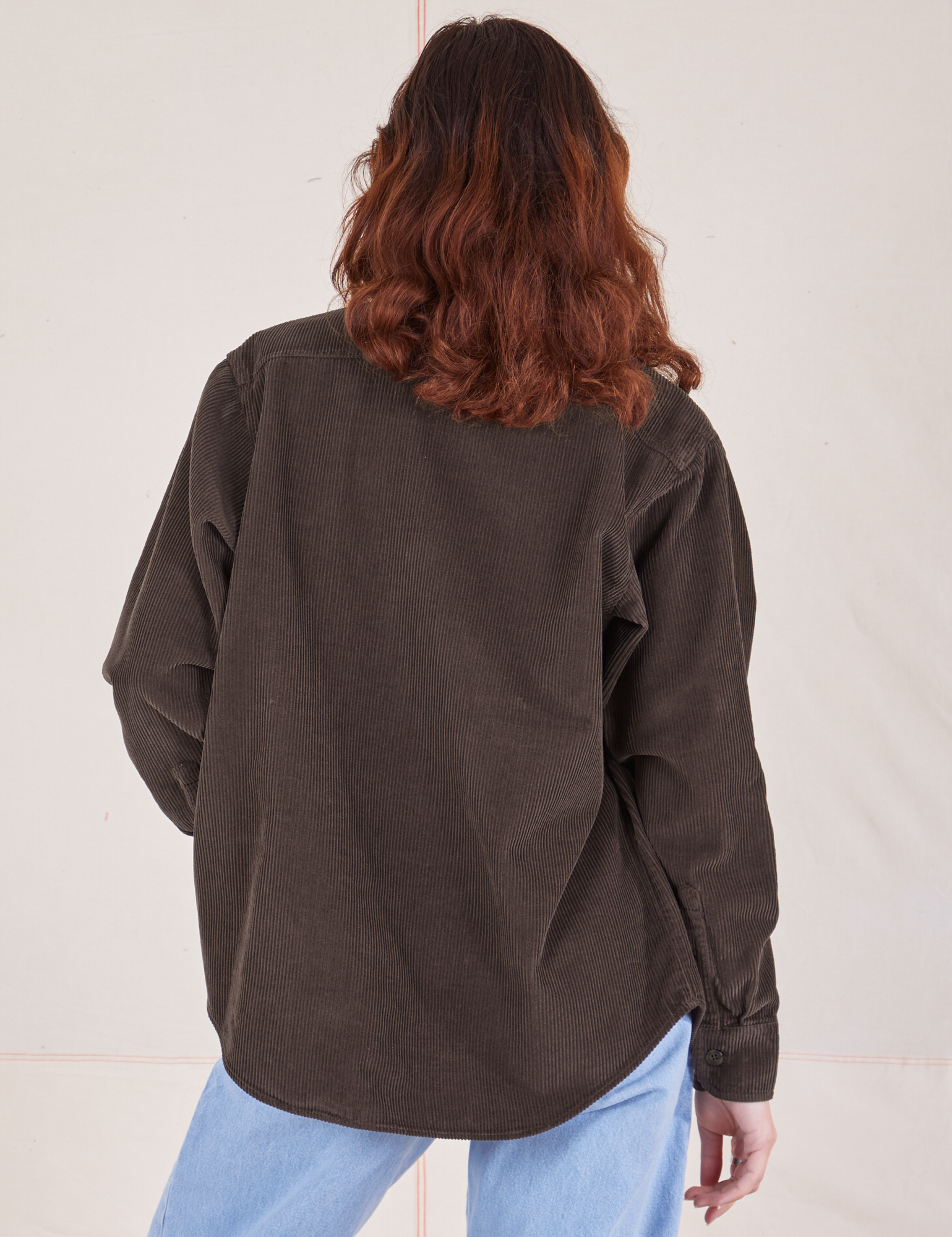 Corduroy Overshirt in Espresso Brown back view on Alex