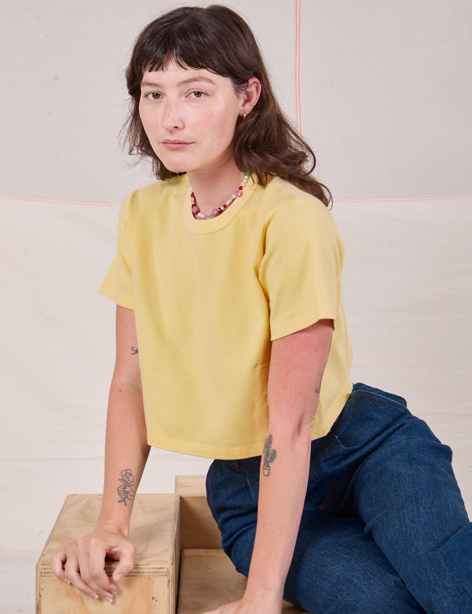 Cropped Burly Tee in Butter Yellow on Alex