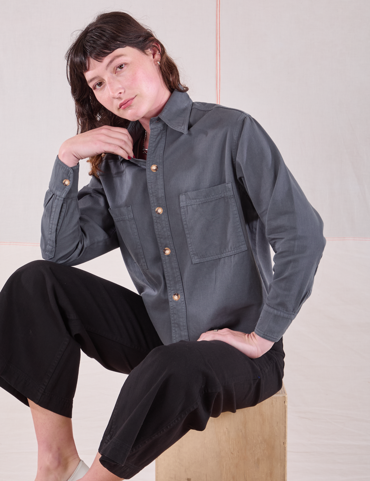 Cropped Overshirt in Slate Grey worn by Alex