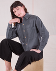 Cropped Overshirt in Slate Grey worn by Alex