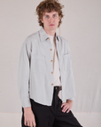 Cropped Overshirt in Stone White angled front view on Quinn