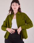 Cropped Overshirt in Summer Olive worn by Alex